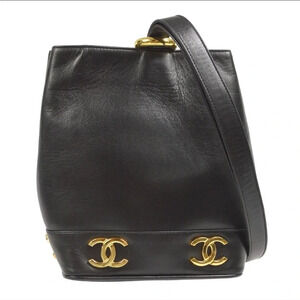 CHANEL Black and Gold Leather Bag